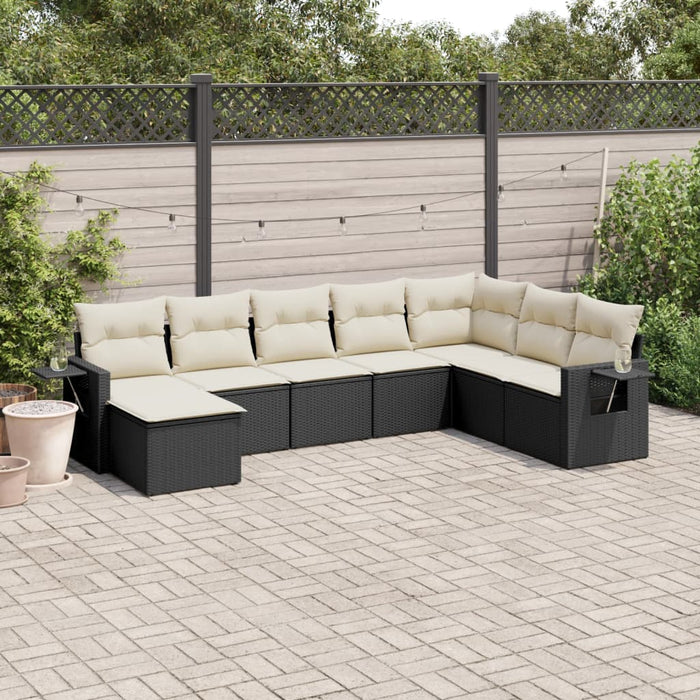 Set mobilier de grădină cu perne, 8 piese, negru, poliratan WALTI