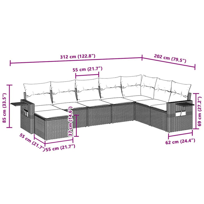Set mobilier de grădină cu perne, 8 piese gri deschis poliratan - WALTI WALTI