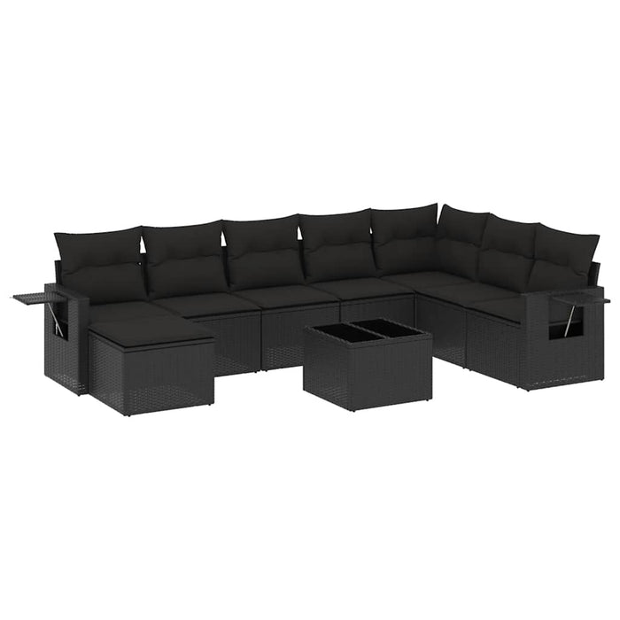 Set mobilier de grădină cu perne, 9 piese, negru, poliratan - WALTI WALTI