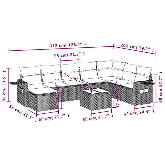 Set mobilier de grădină cu perne, 9 piese, negru, poliratan - WALTI WALTI
