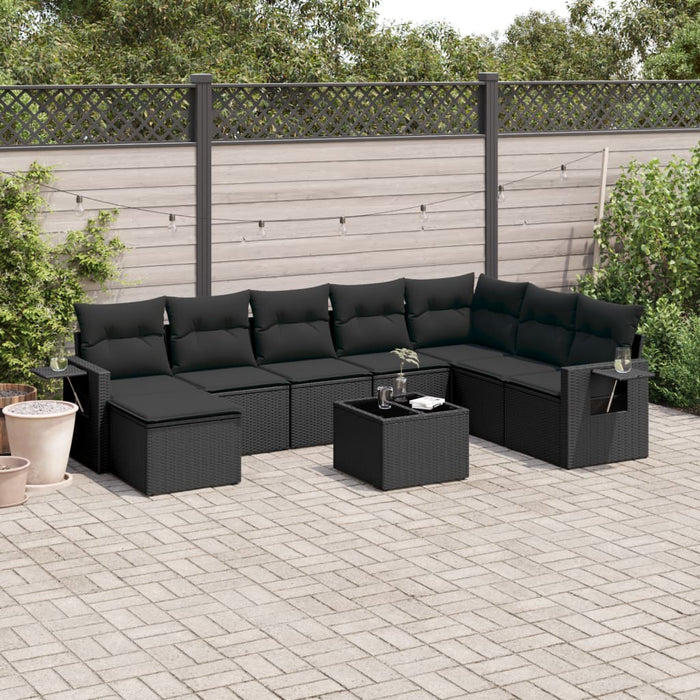 Set mobilier de grădină cu perne, 9 piese, negru, poliratan - WALTI WALTI