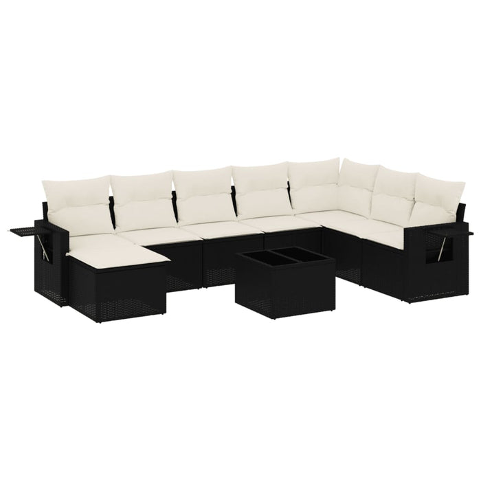 Set mobilier de grădină cu perne, 9 piese, negru, poliratan WALTI