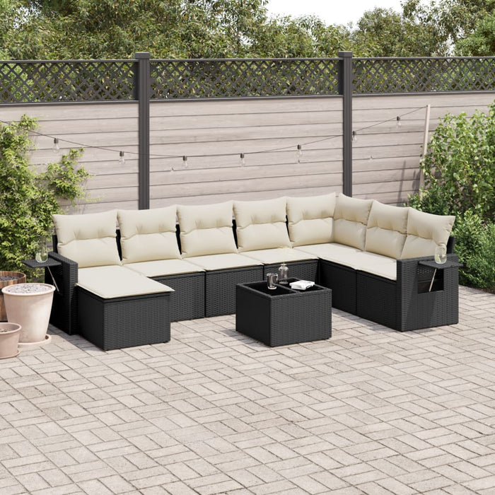 Set mobilier de grădină cu perne, 9 piese, negru, poliratan WALTI