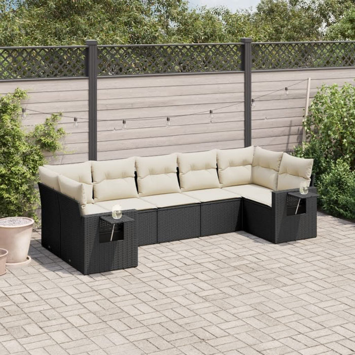 Set canapele de grădină cu perne, 7 piese, negru, poliratan - WALTI WALTI