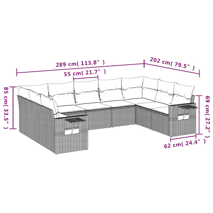 Set mobilier de grădină cu perne, 9 piese, negru, poliratan - WALTI WALTI