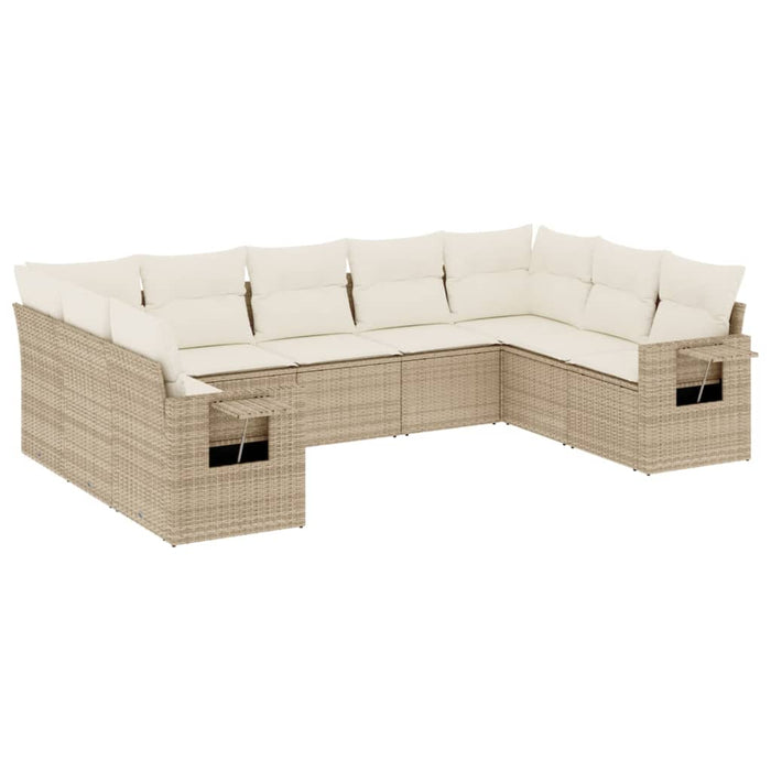 Set canapele de grădină, 9 piese, cu perne, bej, poliratan WALTI