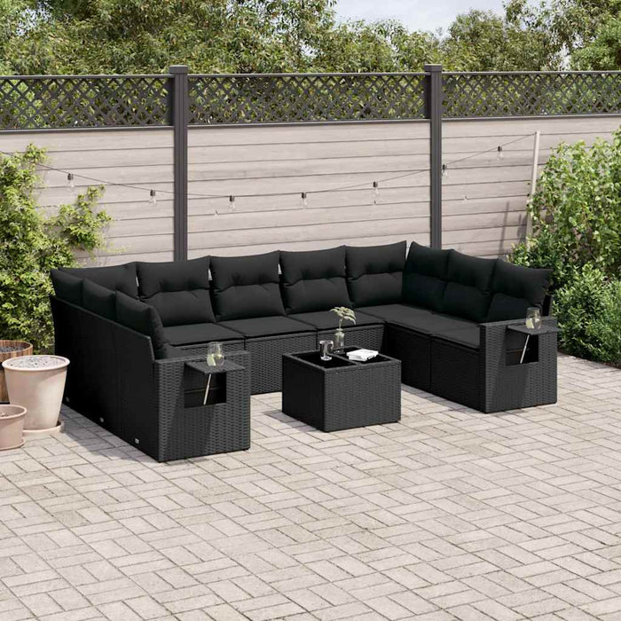 Set canapele de grădină cu perne, 10 piese, negru, poliratan - WALTI WALTI