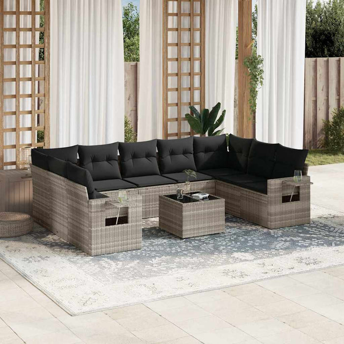 Set canapele de grădină cu perne 10 piese gri deschis poliratan - WALTI WALTI