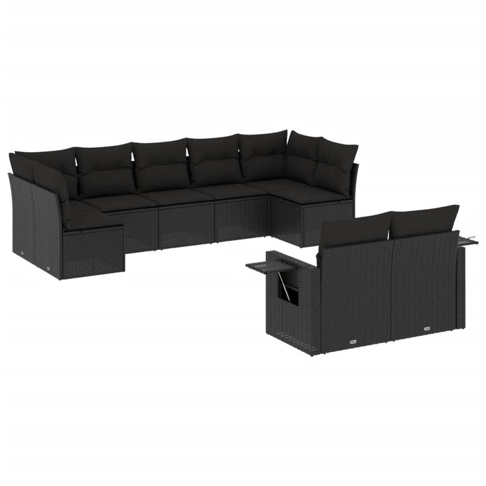 Set mobilier de grădină cu perne, 9 piese, negru, poliratan - WALTI WALTI