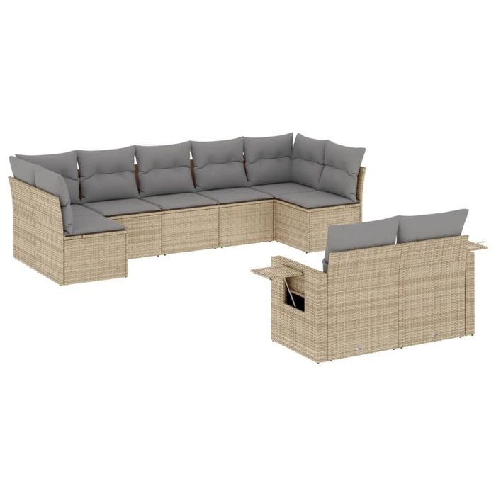 Set canapele de grădină, 9 piese, cu perne, bej, poliratan WALTI