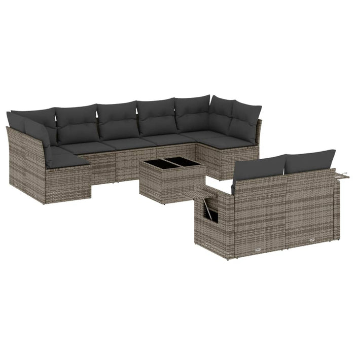 Set mobilier de grădină cu perne, 10 piese, gri, poliratan - WALTI WALTI
