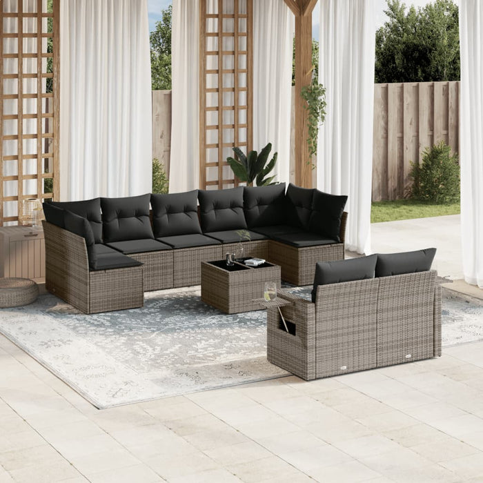 Set mobilier de grădină cu perne, 10 piese, gri, poliratan - WALTI WALTI