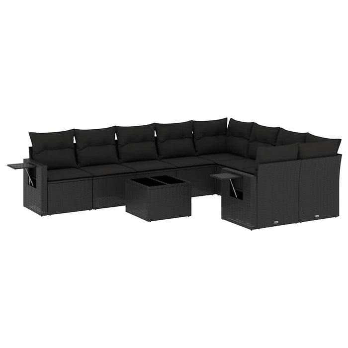 Set canapele de grădină cu perne, 10 piese, negru, poliratan WALTI
