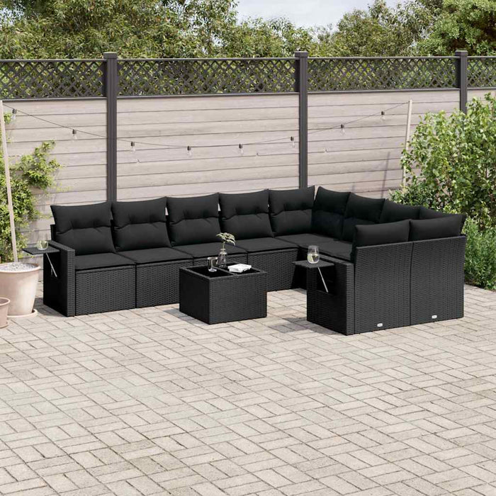 Set canapele de grădină cu perne, 10 piese, negru, poliratan WALTI