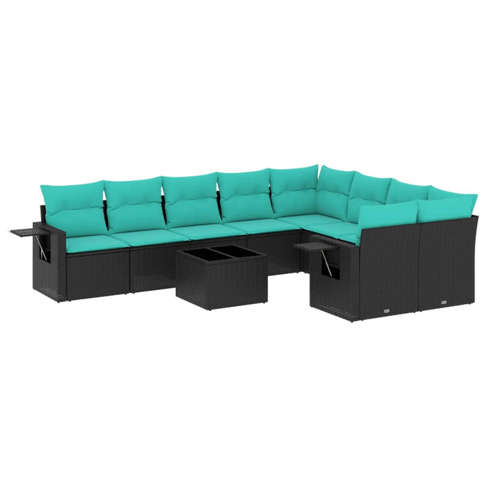 Set canapele de grădină cu 10 piese și perne, poliratan negru WALTI