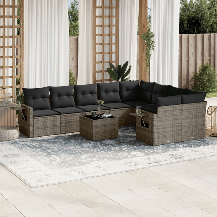 Set mobilier de grădină cu perne, 10 piese, gri, poliratan - WALTI WALTI