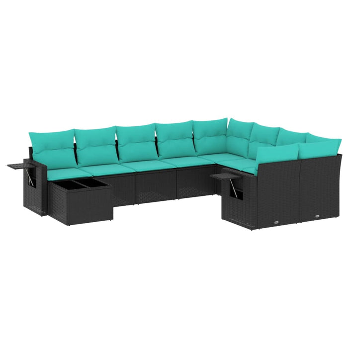 Set canapele de grădină cu 10 piese și perne, poliratan negru WALTI