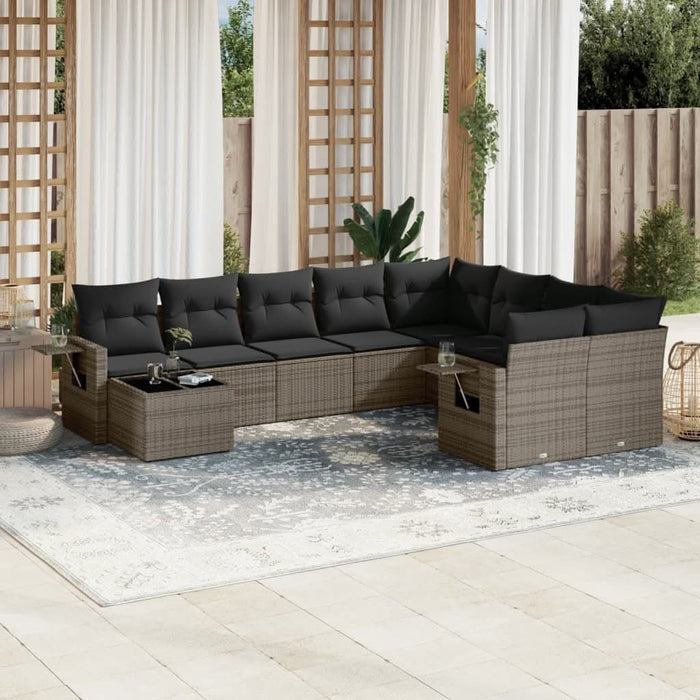 Set mobilier de grădină cu perne, 10 piese, gri, poliratan - WALTI WALTI