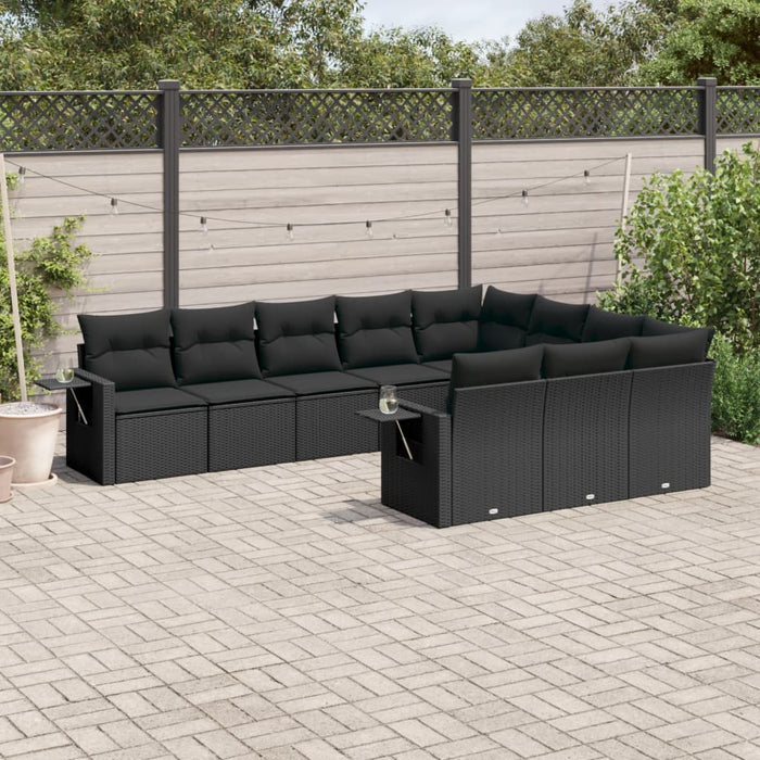 Set canapele de grădină cu perne, 10 piese, negru, poliratan - WALTI WALTI