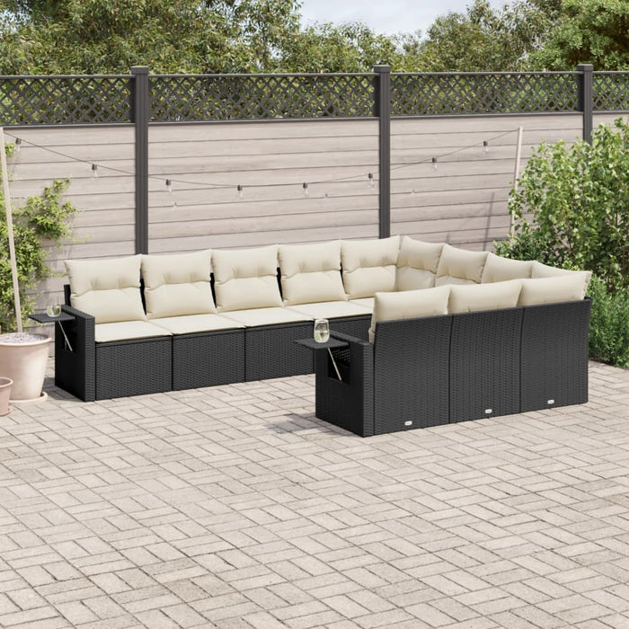 Set canapele de grădină cu perne, 10 piese, negru, poliratan - WALTI WALTI