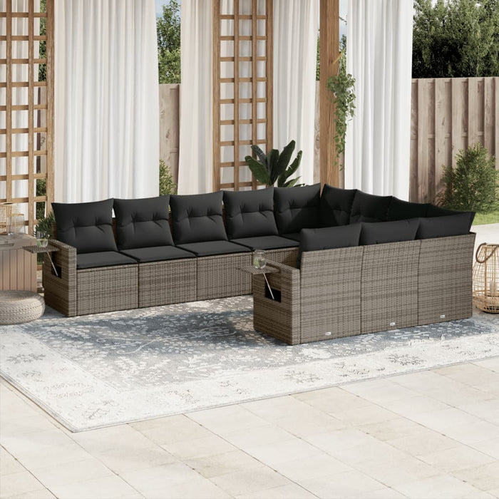 Set mobilier de grădină cu perne, 10 piese, gri, poliratan - WALTI WALTI