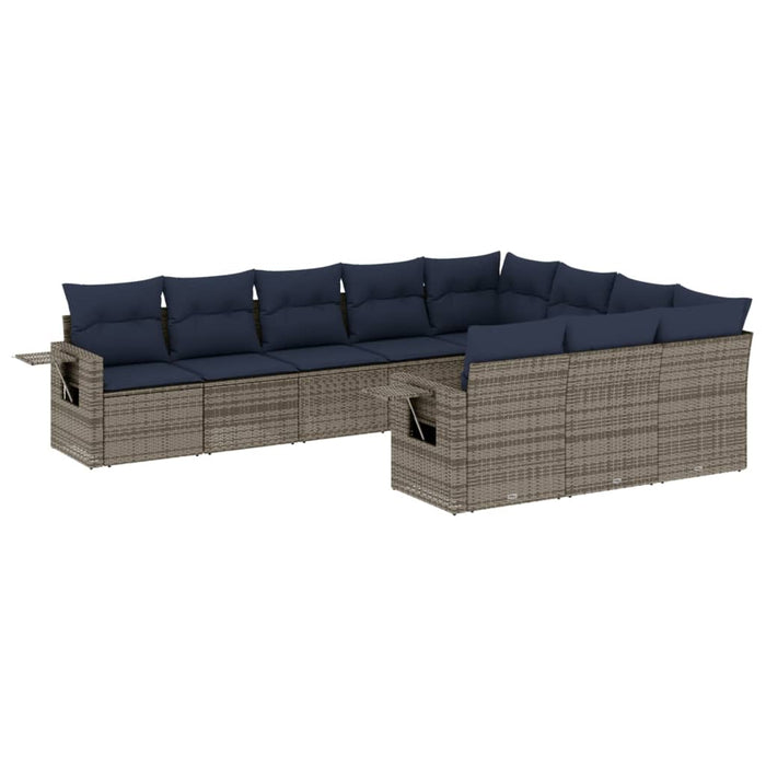 Set canapele de grădină cu 10 piese și perne, gri, poliratan WALTI