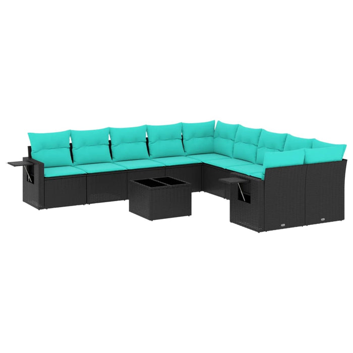 Set canapele de grădină cu 11 piese și perne, poliratan negru WALTI