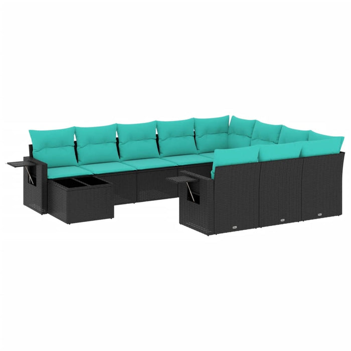 Set canapele de grădină cu 11 piese și perne, poliratan negru WALTI