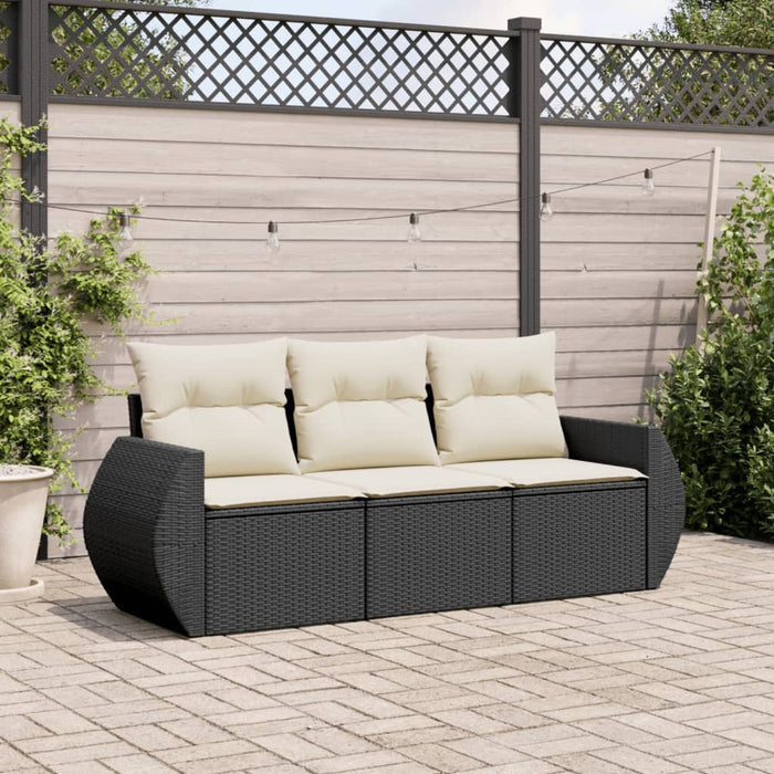 Set mobilier de grădină cu perne, 3 piese, negru, poliratan - WALTI WALTI