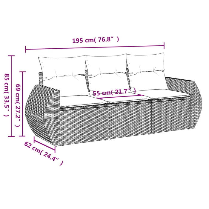 Set canapele de grădină, 3 piese, cu perne, bej, poliratan WALTI