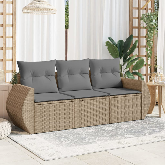 Set canapele de grădină, 3 piese, cu perne, bej, poliratan WALTI