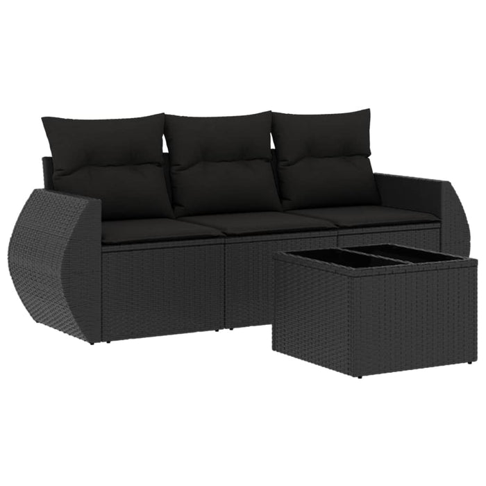 Set mobilier de grădină cu perne, 4 piese, negru, poliratan - WALTI WALTI