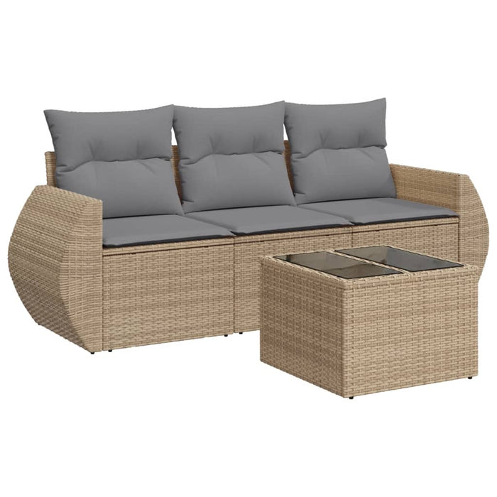 Set canapele de grădină, 4 piese, cu perne, bej, poliratan WALTI