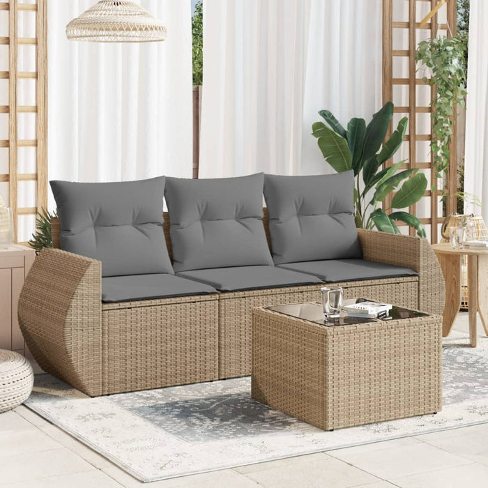 Set canapele de grădină, 4 piese, cu perne, bej, poliratan WALTI