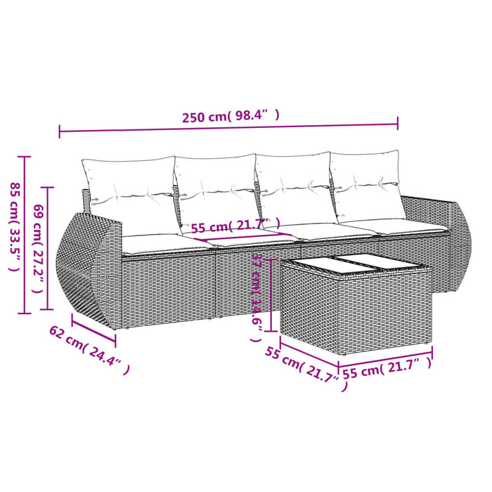 Set canapele de grădină cu perne, 5 piese, maro, poliratan WALTI