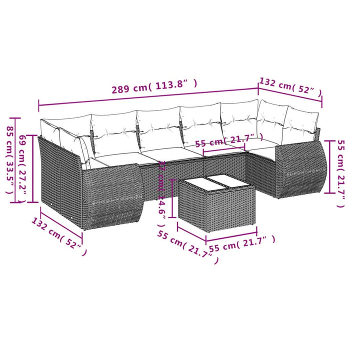 Set mobilier de grădină cu perne, 8 piese, negru, poliratan - WALTI WALTI