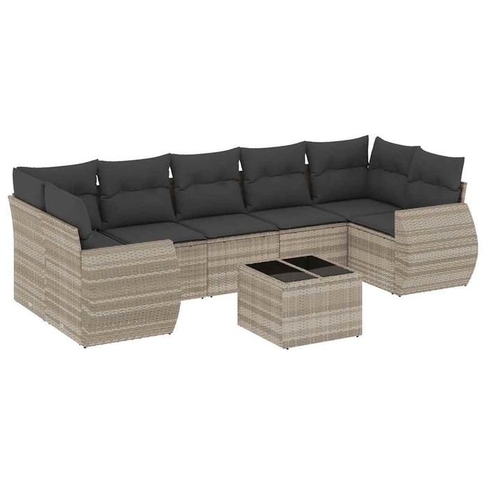 Set mobilier de grădină cu perne, 8 piese gri deschis poliratan - WALTI WALTI