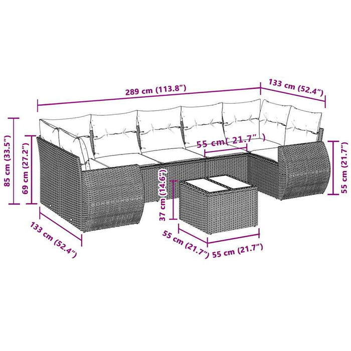 Set mobilier de grădină cu perne, 8 piese gri deschis poliratan - WALTI WALTI
