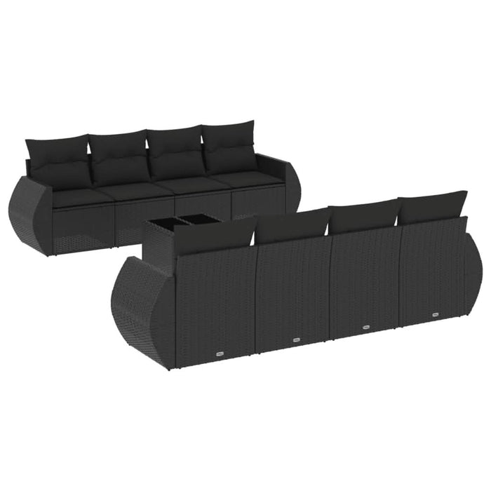 Set mobilier de grădină cu perne, 9 piese, negru, poliratan - WALTI WALTI