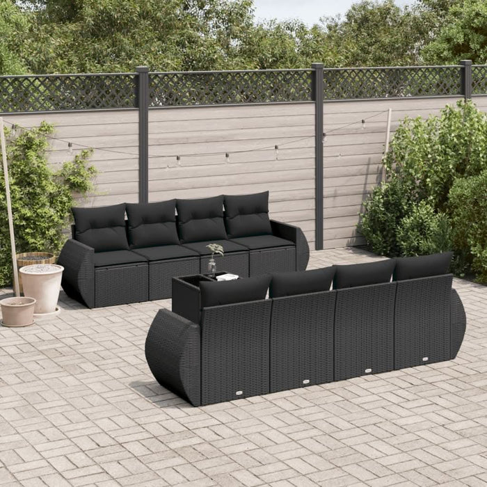 Set mobilier de grădină cu perne, 9 piese, negru, poliratan - WALTI WALTI