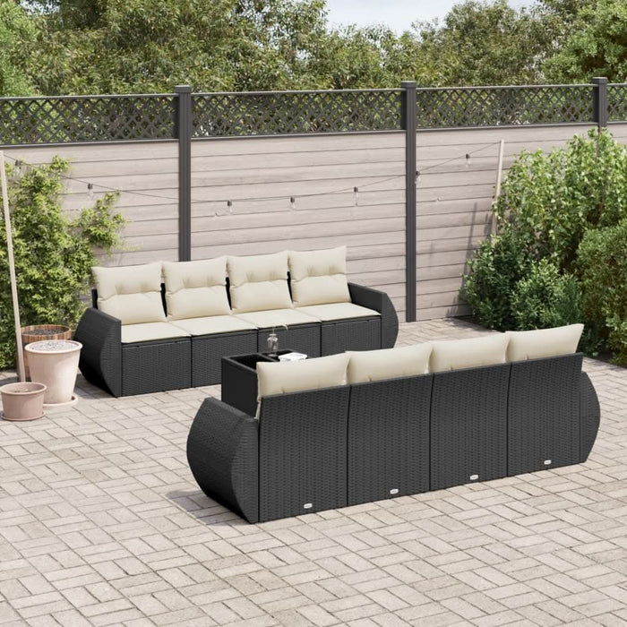Set mobilier de grădină cu perne, 9 piese, negru, poliratan - WALTI WALTI