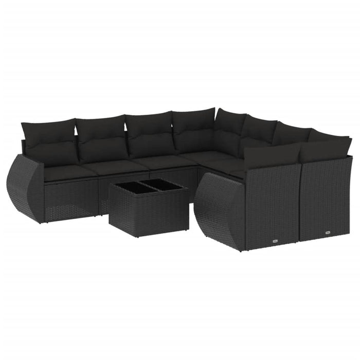 Set mobilier de grădină cu perne, 9 piese, negru, poliratan - WALTI WALTI