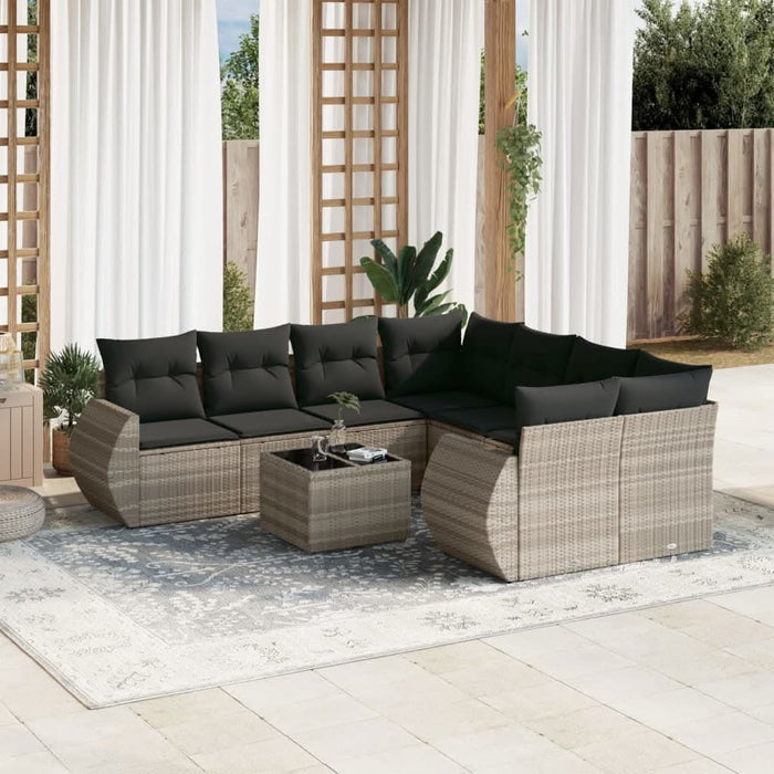 Set canapele de grădină cu perne, 9 piese gri deschis poliratan - WALTI WALTI