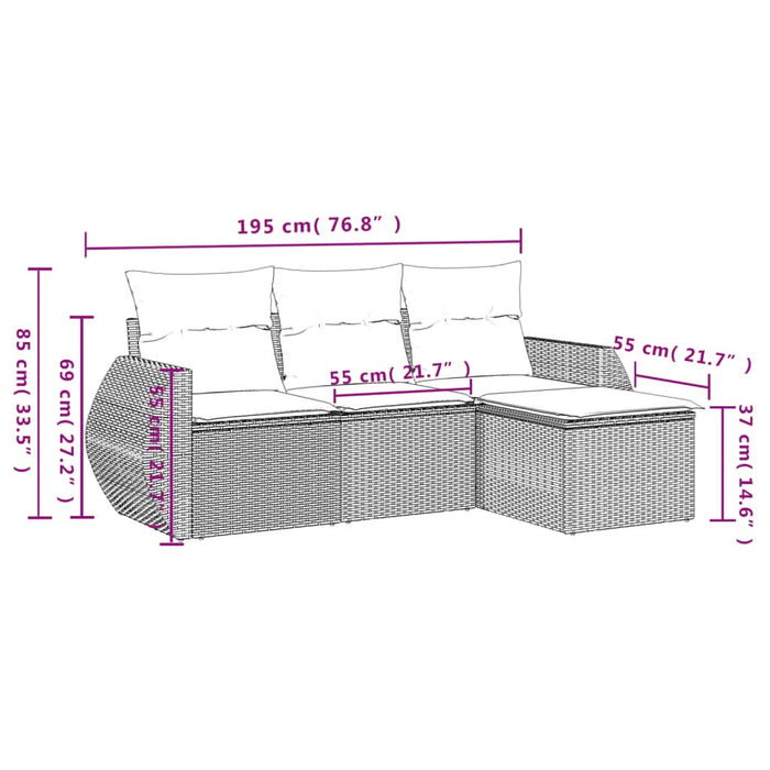 Set mobilier de grădină cu perne, 4 piese, negru, poliratan - WALTI WALTI