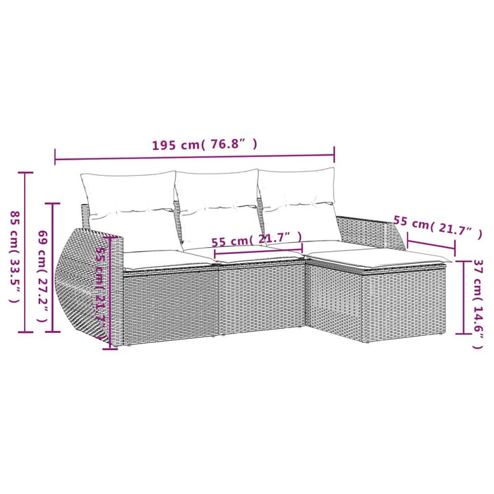 Set mobilier de grădină cu perne, 4 piese, negru, poliratan - WALTI WALTI