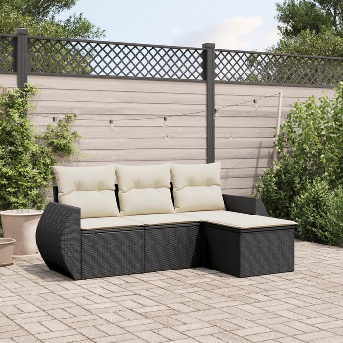 Set mobilier de grădină cu perne, 4 piese, negru, poliratan - WALTI WALTI