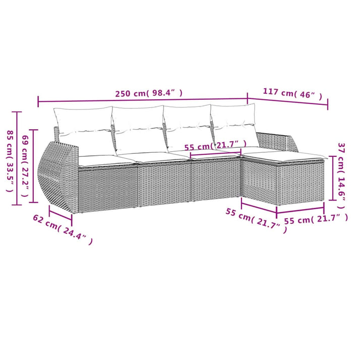 Set canapele de grădină cu perne, 5 piese, bej, poliratan - WALTI WALTI