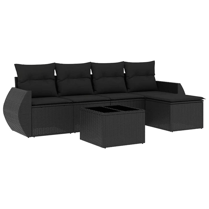 Set mobilier de grădină cu perne, 6 piese, negru, poliratan WALTI