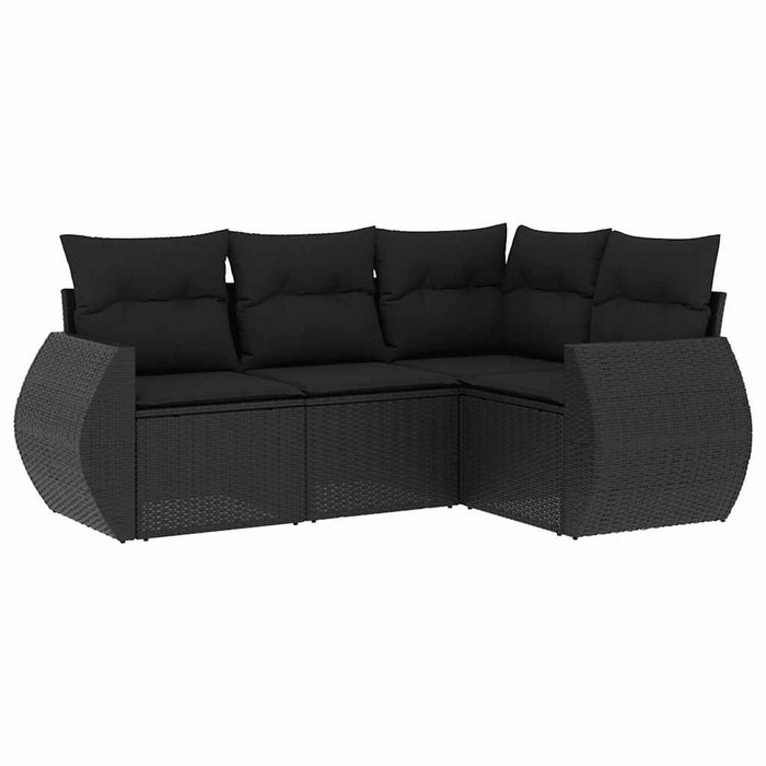 Set mobilier de grădină cu perne, 4 piese, negru, poliratan WALTI