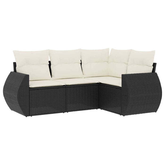 Set mobilier de grădină cu perne, 4 piese, negru, poliratan WALTI